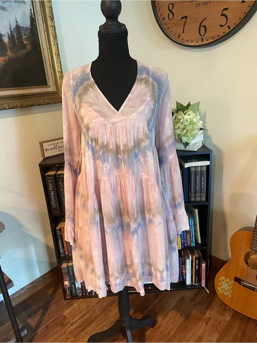 Young Fabulous & Broke Pastel Tie-Dye V-Neck Bell Sleeve Dress